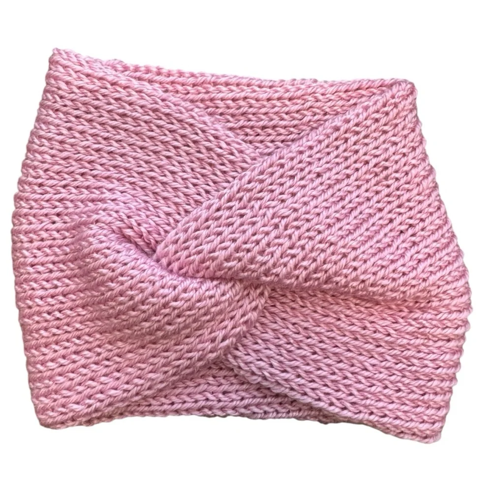 Artisan Handmade Winter Ear Warmer | Soft Rose Pink Twisted Headwrap